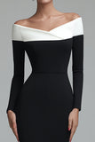 Off The Shoulder Black Sheath Long Sleeves Work Dress