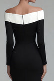 Off The Shoulder Black Sheath Long Sleeves Work Dress
