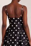 Satin Black White Dots A-Line Spaghetti Straps Long Formal Dress