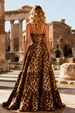 Khaki Leopard A Line Spaghetti Straps Long Prom Dress