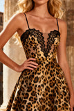 Khaki Leopard A Line Spaghetti Straps Long Prom Dress