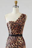 Khaki Leopard One Shoulder Mermaid Long Prom Dress