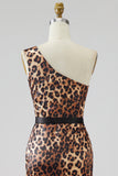 Khaki Leopard One Shoulder Mermaid Long Prom Dress