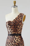 Khaki Leopard One Shoulder Mermaid Long Prom Dress