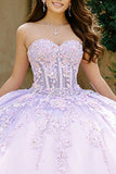 Strapless Lilac Ball-Gown Corset Appliqued Quinceanera Dress