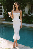 White Mermiad Spaghetti Straps Ruffled Engagement Dress