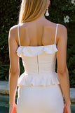 White Mermiad Spaghetti Straps Ruffled Engagement Dress
