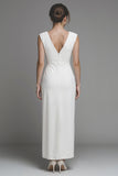 White Sheath V-Neck Long Engagement Dress with Slit