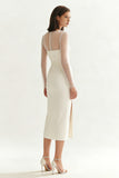 Ivory Round Neck Bodycon Midi Engagement Dress with Slit