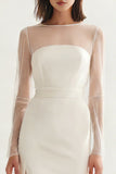 Ivory Round Neck Bodycon Midi Engagement Dress with Slit