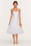 White Spaghetti Straps A line Tiered Knee Length Engagement Dress