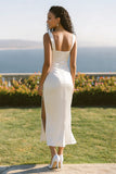 White Thick Straps Sheath Ankle Length Engagement Dress with Slit
