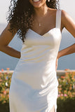 White Thick Straps Sheath Ankle Length Engagement Dress with Slit