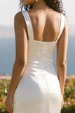 White Thick Straps Sheath Ankle Length Engagement Dress with Slit