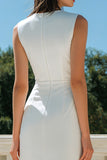 White Bodycon Satin Bateau Neck Midi Engagement Dress
