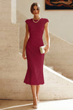 White Mermaid Round Neck Midi Prom Dress with Cap Sleeves