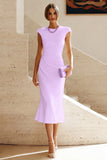 White Mermaid Round Neck Midi Prom Dress with Cap Sleeves