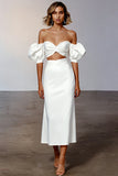White Cut Out Satin Off the Shoulder Long Engagement Dress