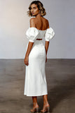 White Cut Out Satin Off the Shoulder Long Engagement Dress