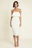 White Strapless Bodycon Midi Engagement Dress