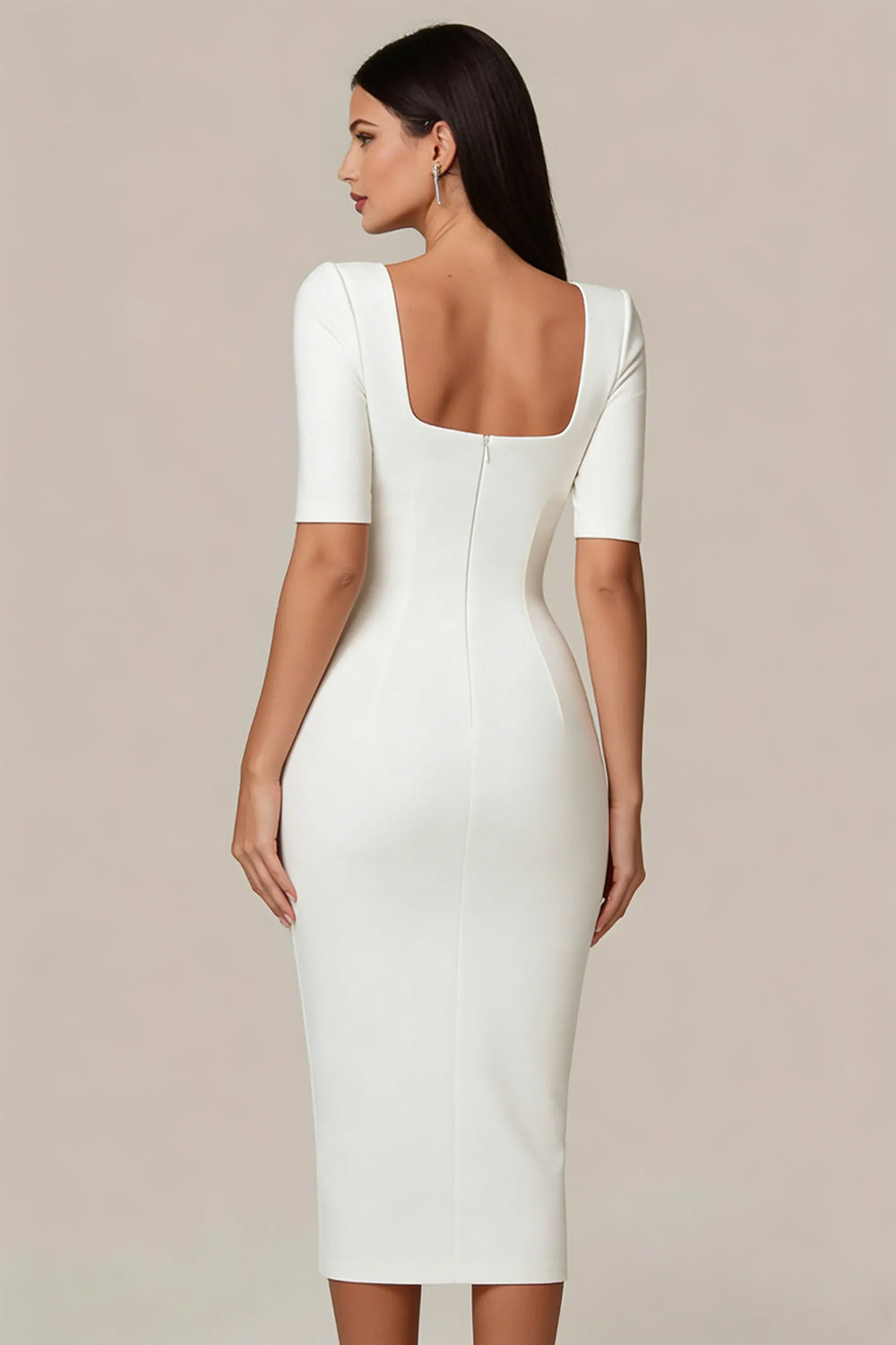 ZAPAKA Women Square Neck Little White Dress with Short Sleeves Sheath