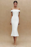 Simple Off the Shoulder Satin Sheath Little White Dress