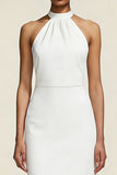 Halter Sheath Satin Little White Dress