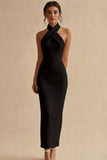 Halter Sheath Backless Simple White Dress