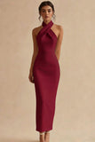 Halter Sheath Backless Simple White Dress