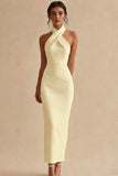 Halter Sheath Backless Simple White Dress