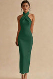 Halter Sheath Backless Simple White Dress