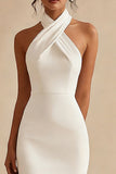 Halter Sheath Simple Little White Dress