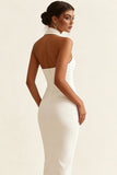 Halter Sheath Simple Little White Dress