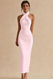 Halter Sheath Backless Simple White Dress