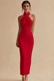 Halter Sheath Backless Simple White Dress