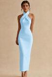 Halter Sheath Backless Simple White Dress
