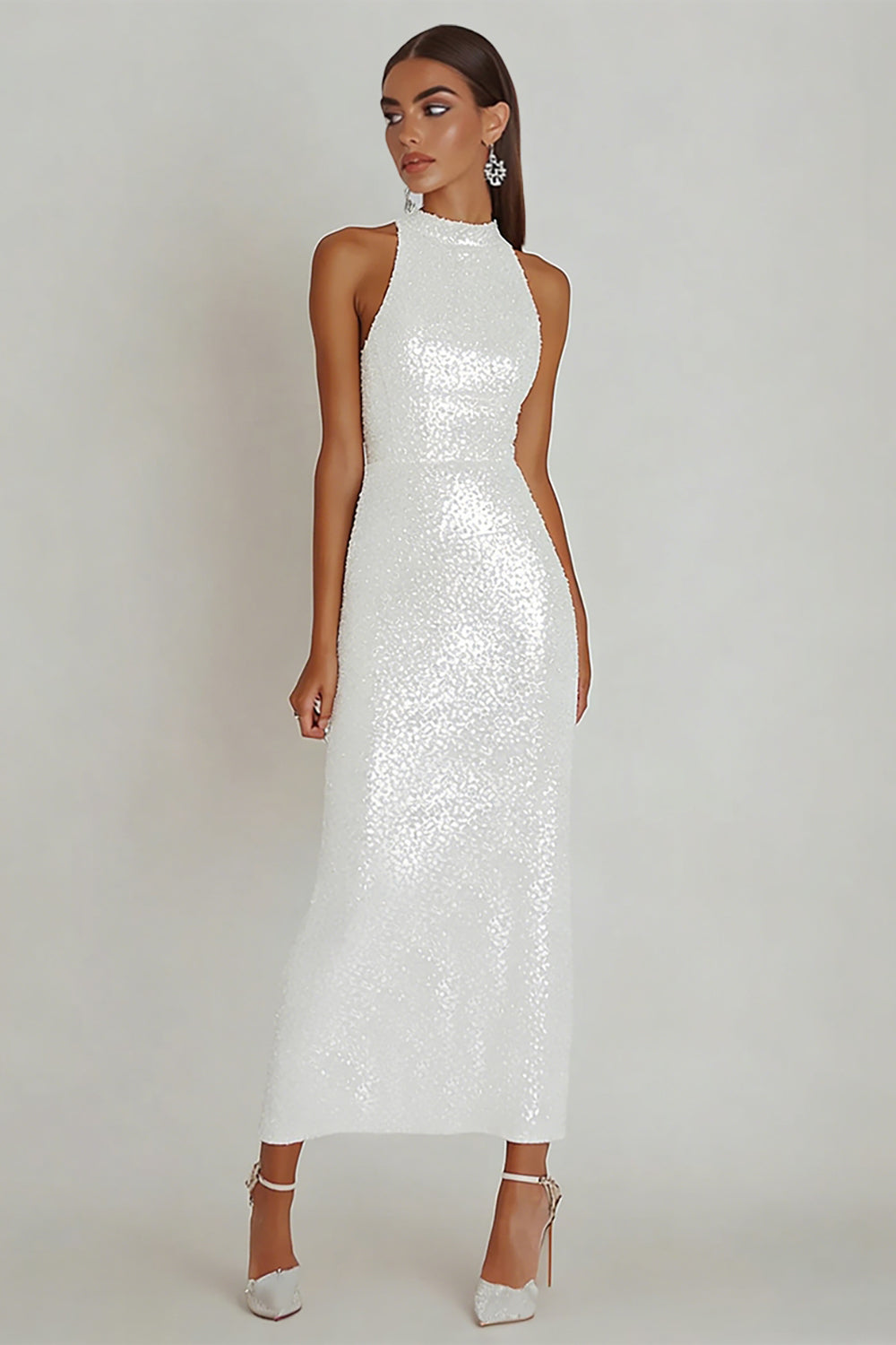 Zapaka Women Sparkly Little White Dress Sequins Bateau Sheath Bachelorette Dress, White / US2 Zapaka Women Sparkly Little White Dress Sequins Bateau Sheath Bachelorette Dress, White / US2