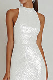 Sparkly Sequins Bateau Sheath Little White Dress