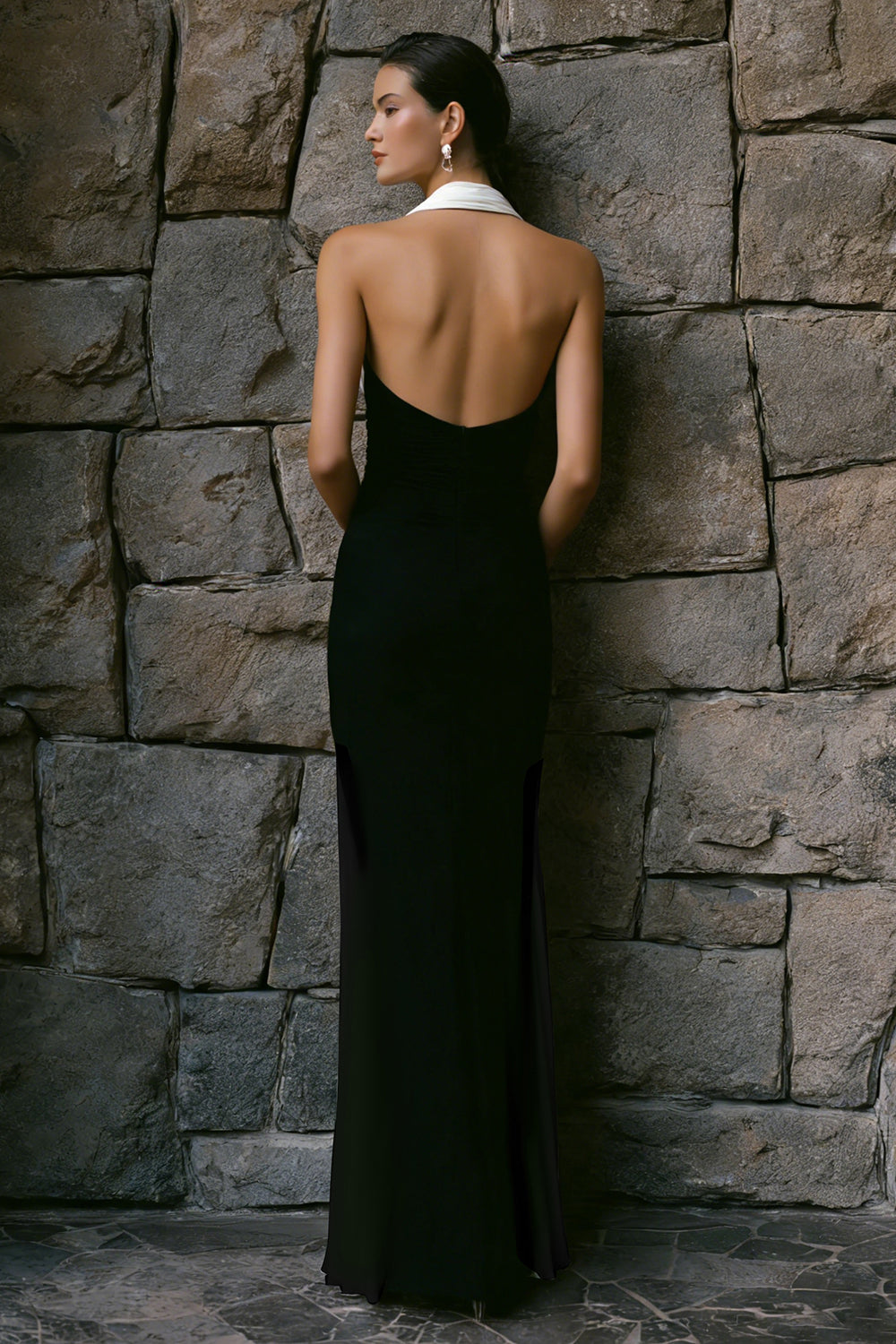 Zapaka Women Black and White Sheath Engagement Dress Halter Ruched Rehearsal Dinner Dress, Black White / US24W Zapaka Women Black and White Sheath Engagement Dress Halter Ruched Rehearsal Dinner Dress, Black White / US24W