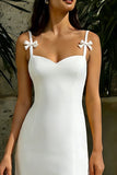 Simple White A-Line Spaghetti Straps Engagement Dress with Slit