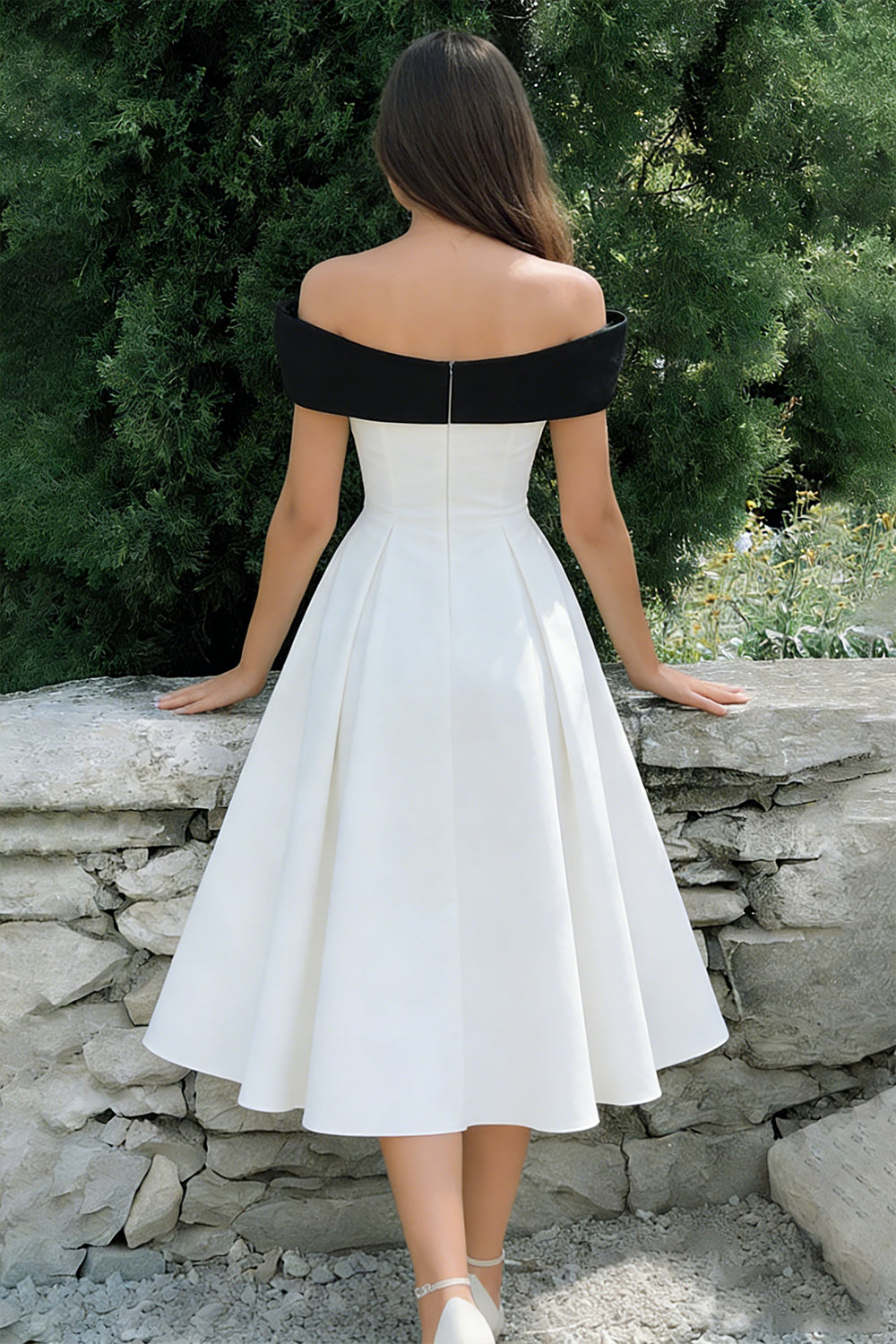 Zapaka Women White Engagement Dress with Bow A-Line Off The Shoulder Midi Bridal Shower Dress, White / US26W Zapaka Women White Engagement Dress with Bow A-Line Off The Shoulder Midi Bridal Shower Dress, White / US26W