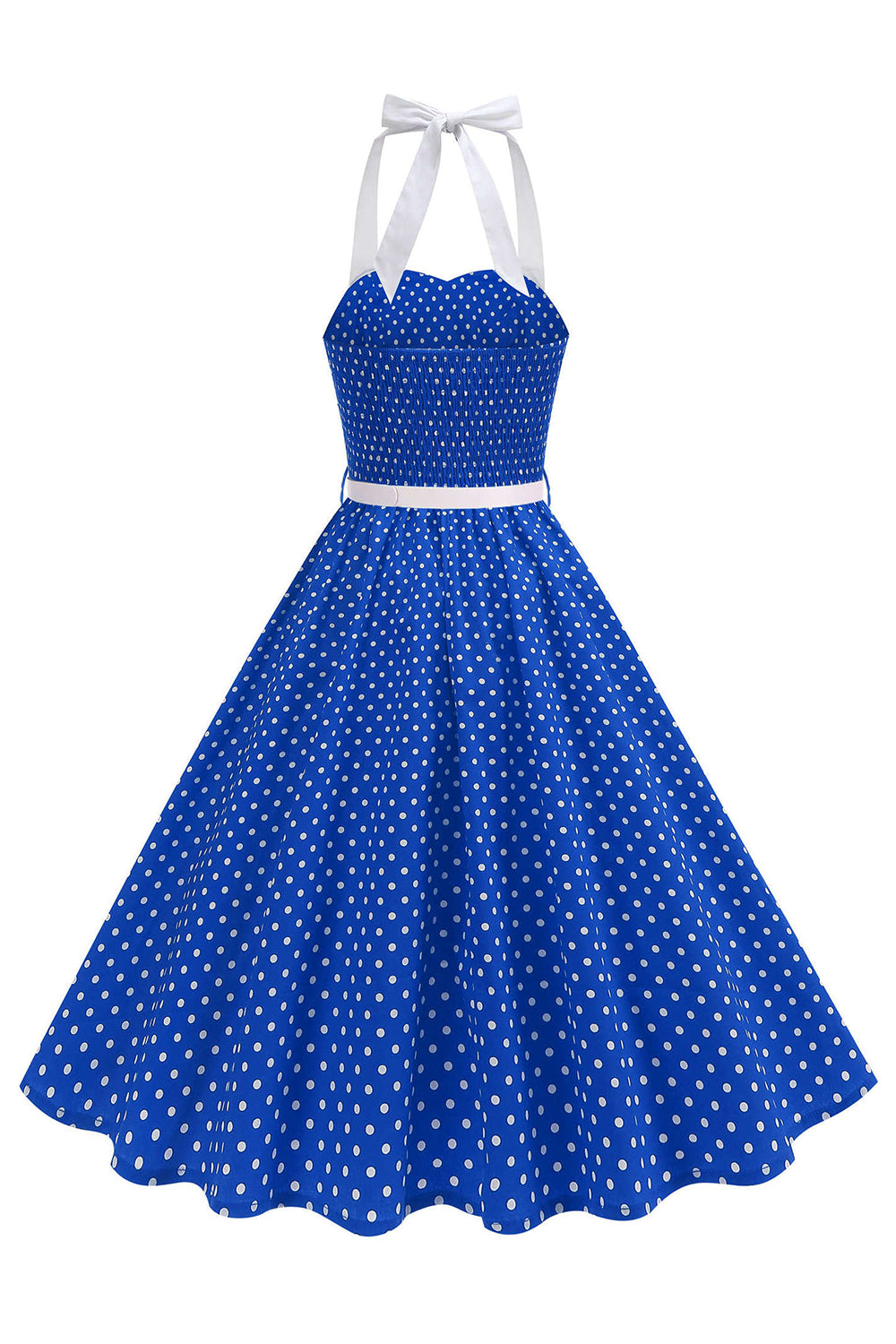 Zapaka Women Halter 1950s Dress with Belt Royal Blue Polka Dots A Line Midi Vintage Dress, Royal Blue / L Zapaka Women Halter 1950s Dress with Belt Royal Blue Polka Dots A Line Midi Vintage Dress, Royal Blue / L