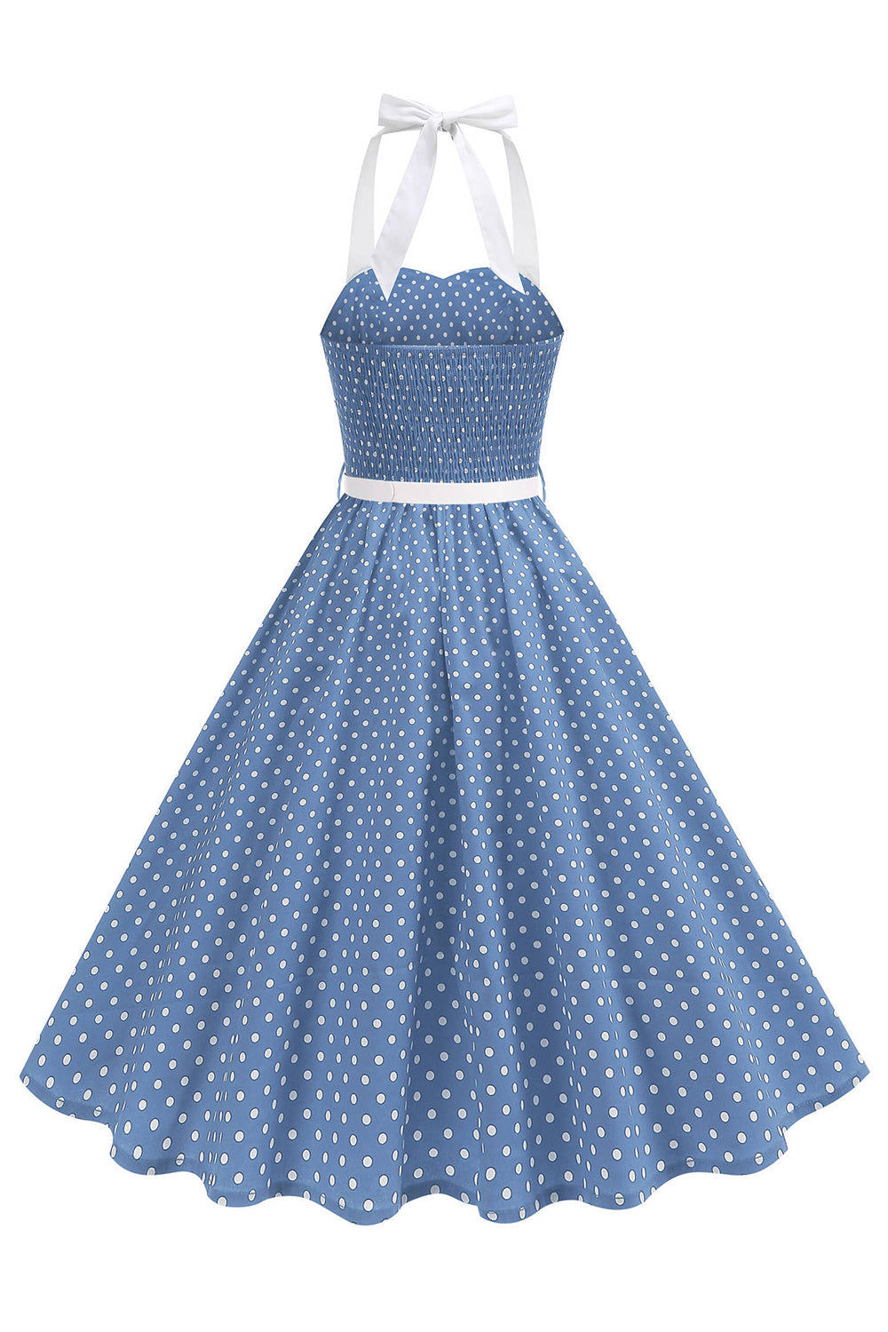 Zapaka Women Halter 1950s Dress with Belt Light Blue Polka Dots A Line Midi Vintage Dress, Royal Blue / XL Zapaka Women Halter 1950s Dress with Belt Light Blue Polka Dots A Line Midi Vintage Dress, Royal Blue / XL