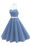 Halter Polka Dots Light Blue A Line 1950s Dress