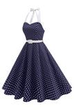 Halter Polka Dots Light Blue A Line 1950s Dress