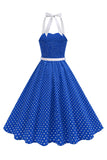 Halter Polka Dots Light Blue A Line 1950s Dress