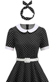 Round Neck Polka Dots Black A Line 1950s Dress