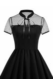 High Neck Black Polka Dots A Line 1950s Dress