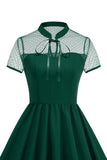 High Neck Black Polka Dots A Line 1950s Dress