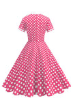 High Neck Black Polka Dots Bowed A Line 1950s Dress